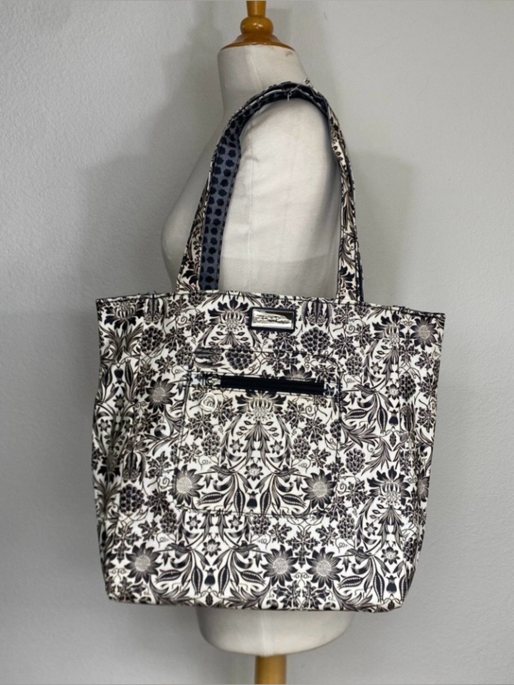 Bella Russo Women's Black Cream Floral Tote Bag Girlhoodcore Cottagecore Casual